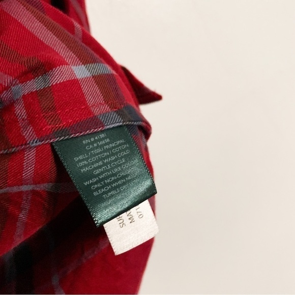 Lauren Ralph Lauren Red Plaid Flared Bell 3/4 Sleeve Button Down Blouse Sz XS - Picture 5 of 5